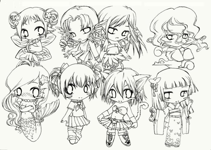 Anime chibi group coloring pages