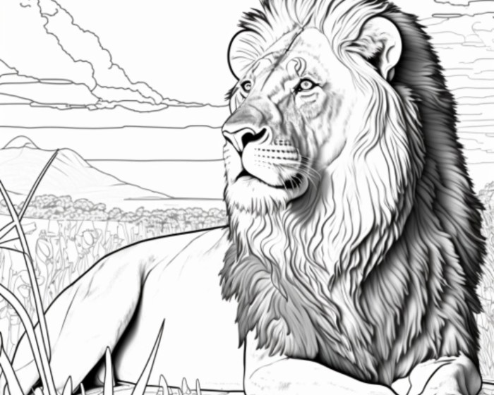 Lion coloring book page