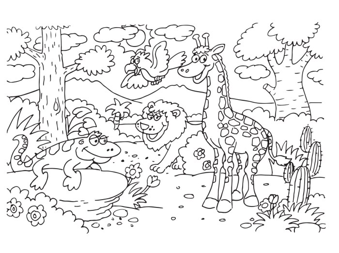 Forest with animals coloring page