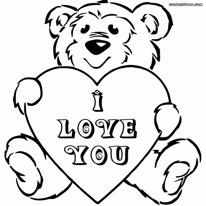 Anime bear holding a heart coloring page