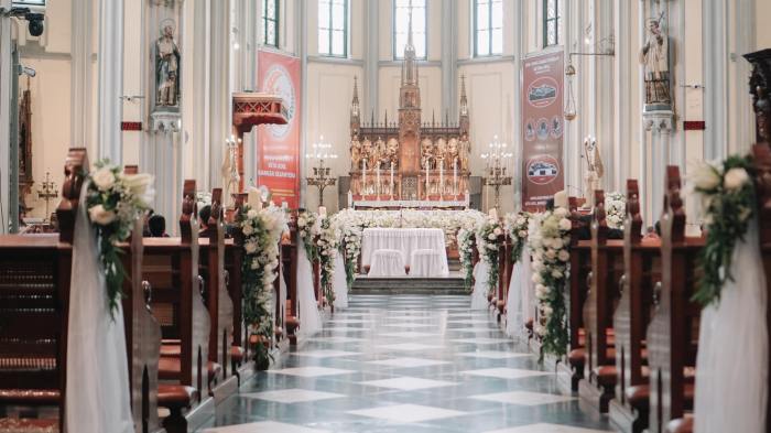 Wedding dress in church