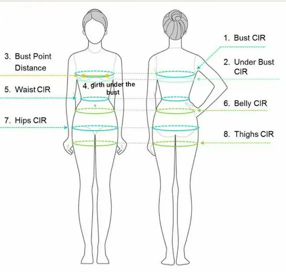 Wedding dress measurement chart