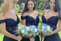 Navy blue and white wedding dress